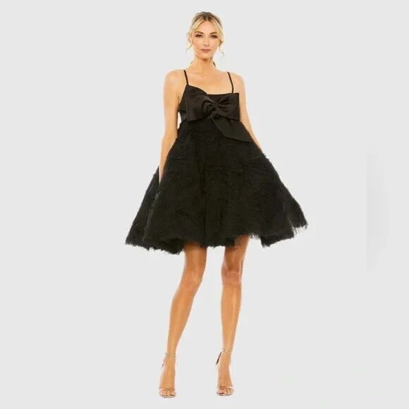 Mac Duggal‎ 20583 BOW FRONT TULLE MINI DRESS Black NEW $498 - Picture 1 of 6